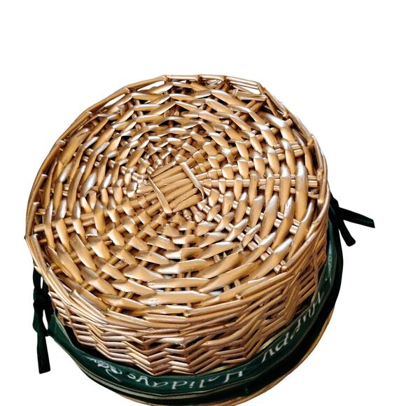 🎄Wicker Willow Basket 'Happy Holidays' 💛💚 Swivel Handle Christmas Gift Basket - Picture 6 of 15